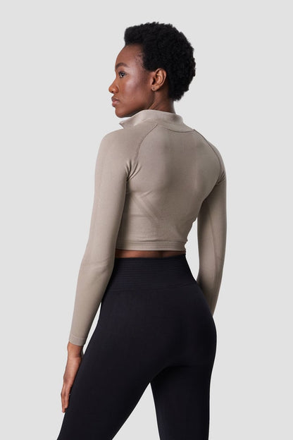 define cropped 1/4 zip taupe