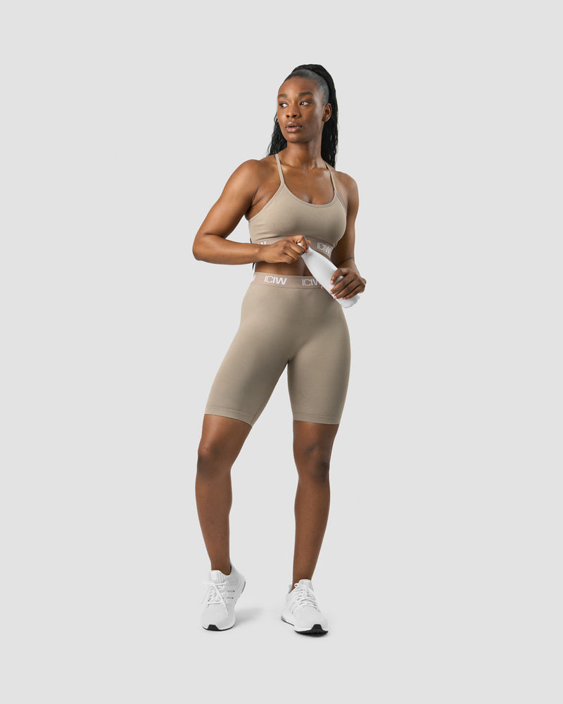 define seamless logo biker shorts taupe