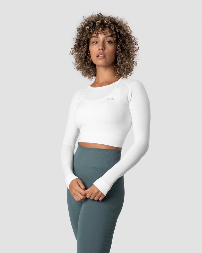 define seamless ls crop top white wmn