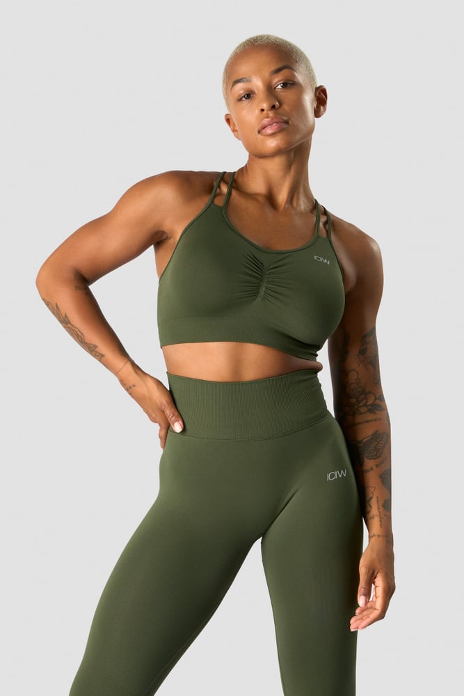 define seamless scrunch sports bra autumn green