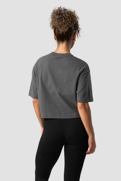 everyday cotton cropped t-shirt dark grey