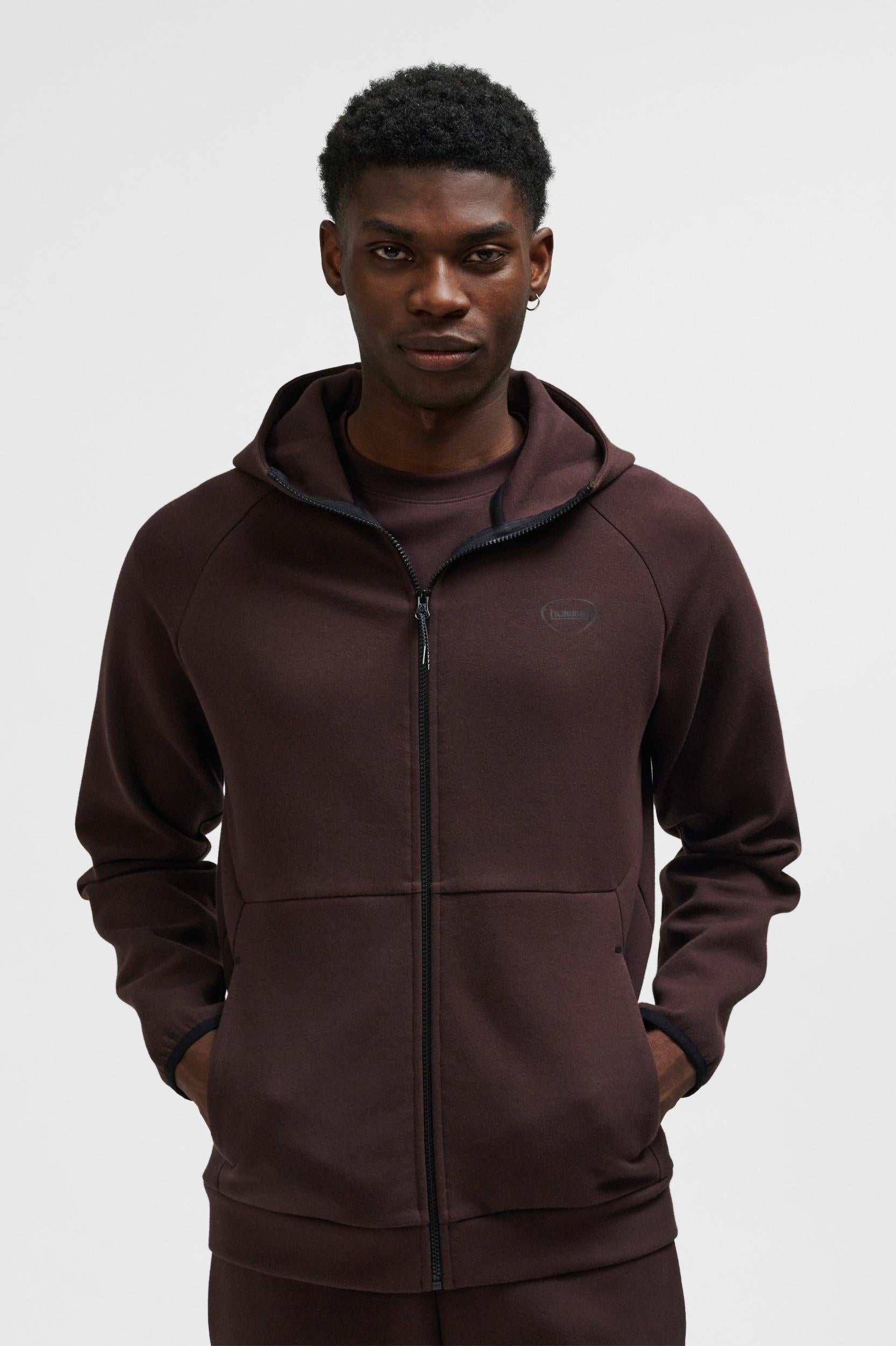 HUMMEL - Hmltech Fleece Regular Zip Hoodie - Chocolate Plum