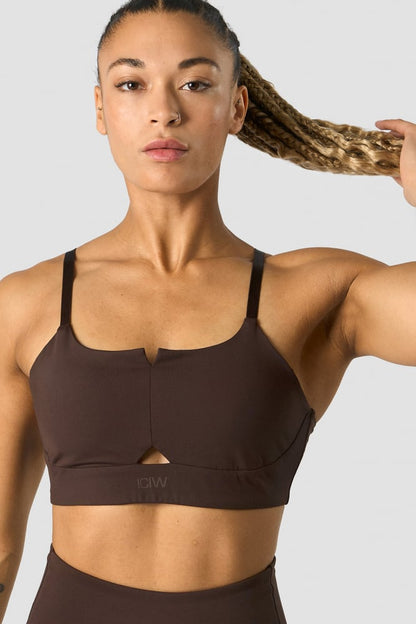 stride strappy sports bra dark brown